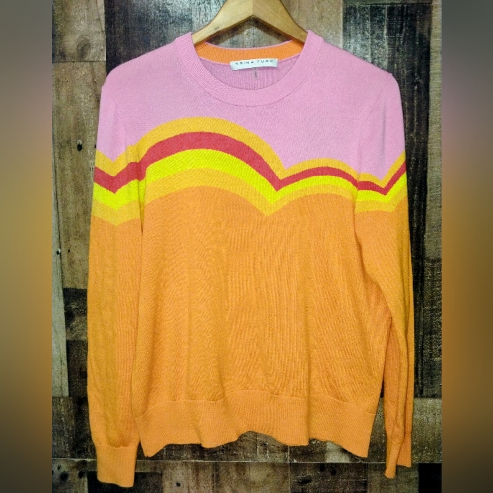 TRINA TURK Colorful Striped Pullover Sweater Sun Sunrise Size Large  Women's